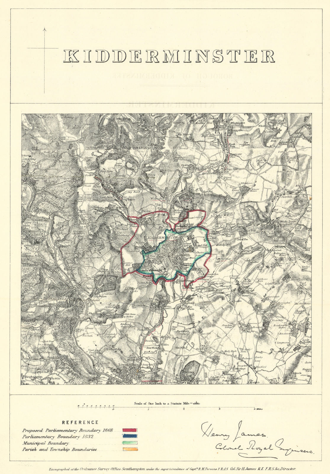 Kidderminster, Worcestershire. JAMES. Parliamentary Boundary Commission 1868 map